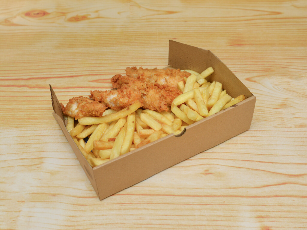 crispy chicken with chips in a box served at Chick Pizz Cramlington